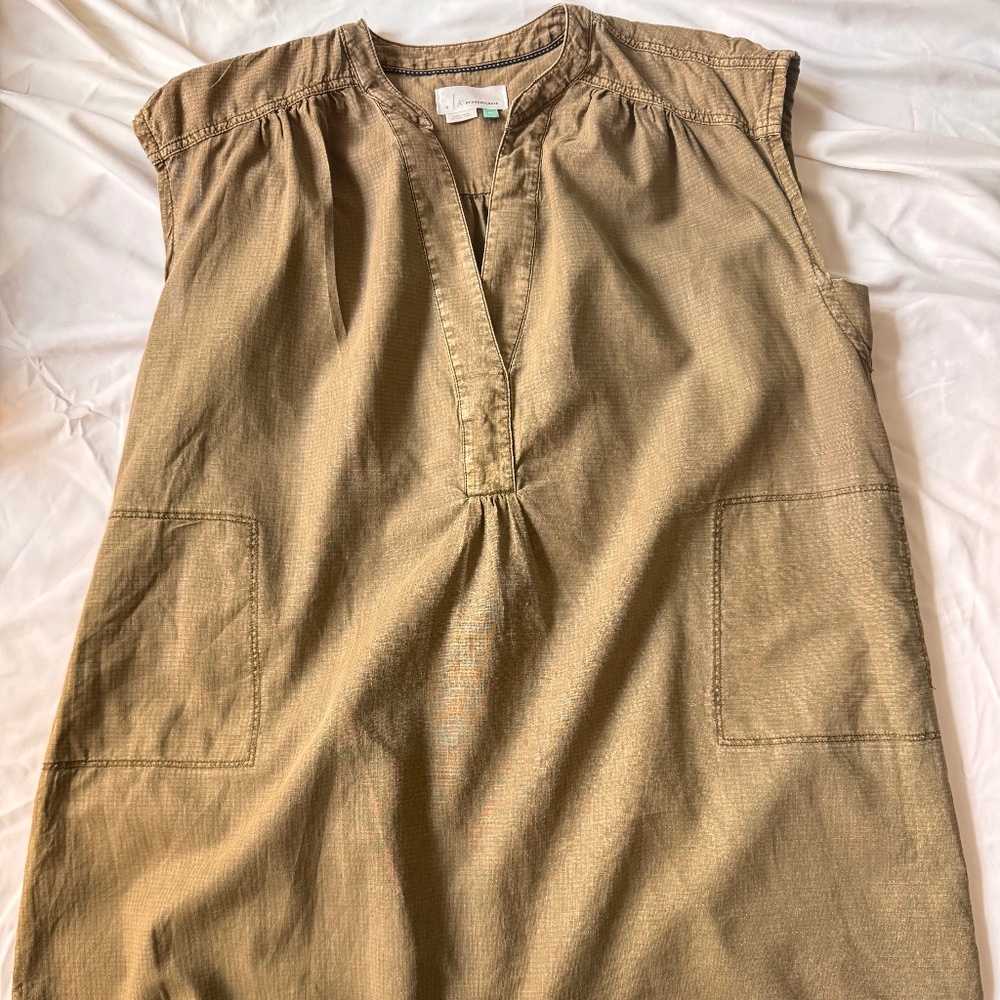 Anthropologie Olive Green Linen Dress